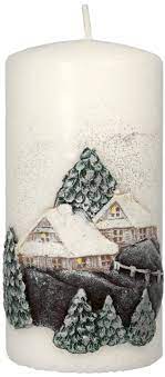 Novogodišnja sveća Winter House fi 7x17.5cm krem Artman