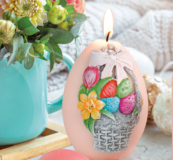 Sveća u obliku jaja sa slikom vaskrš.korpe fi 7x11cm sv.roza Artman