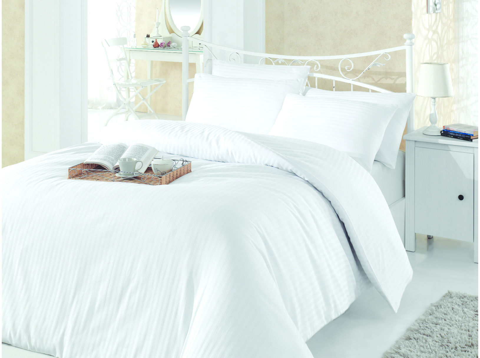 50x70 Hotelska jastučnica satenska bela na pruge Cottonbox