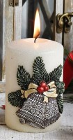 Novogodišnja sveća Christmas Bells fi 7x17.5cm krem Artman