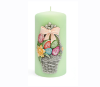 Sveća sa slikom vaskršnje korpe sa jajima fi 7x14cm boja mente Artman