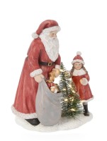 Dekor. Led figura - Deda Mraz sa devojčicom 18cm Bizzotto