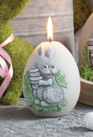 Sveća u obliku jaja sa slikom vaskršnjeg zeca fi 5x9cm siva Artman